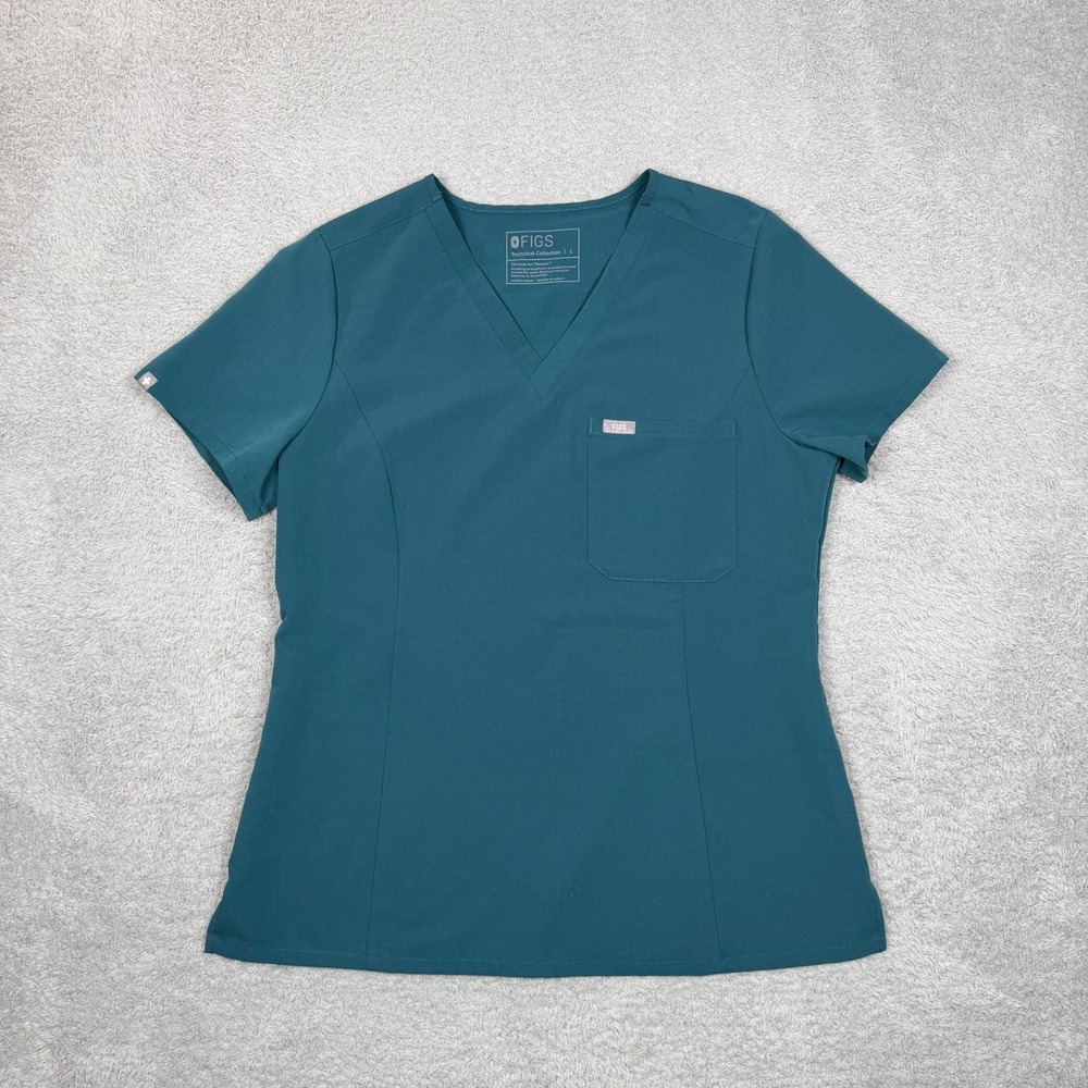 FIGS Technical Collection Womens Large Teal Green V-Neck Scrub Top W22SW1014